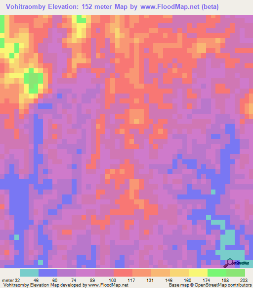 Vohitraomby,Madagascar Elevation Map
