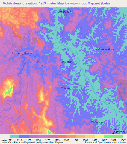 Vohitrafeno,Madagascar Elevation Map