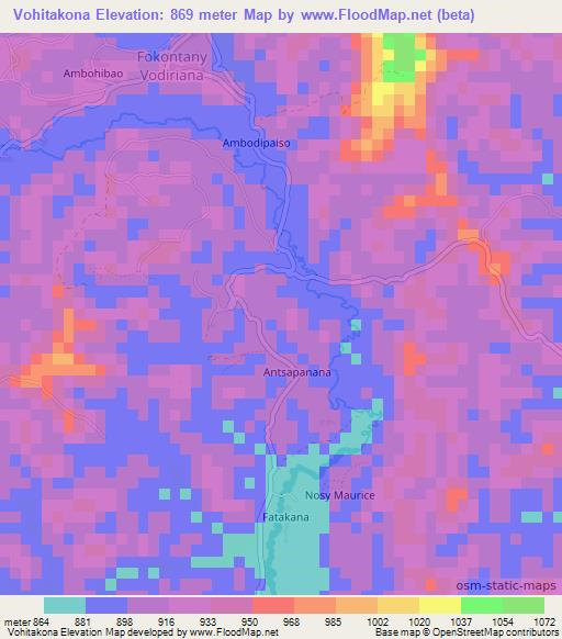 Vohitakona,Madagascar Elevation Map