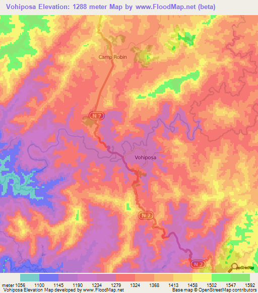 Vohiposa,Madagascar Elevation Map