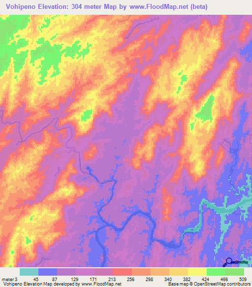 Vohipeno,Madagascar Elevation Map