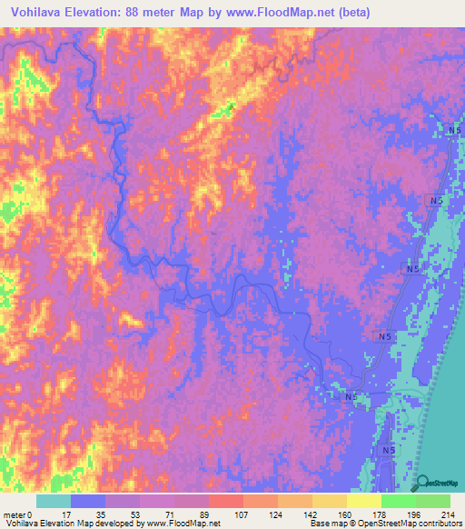 Vohilava,Madagascar Elevation Map