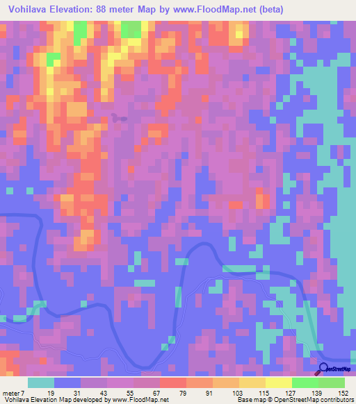 Vohilava,Madagascar Elevation Map