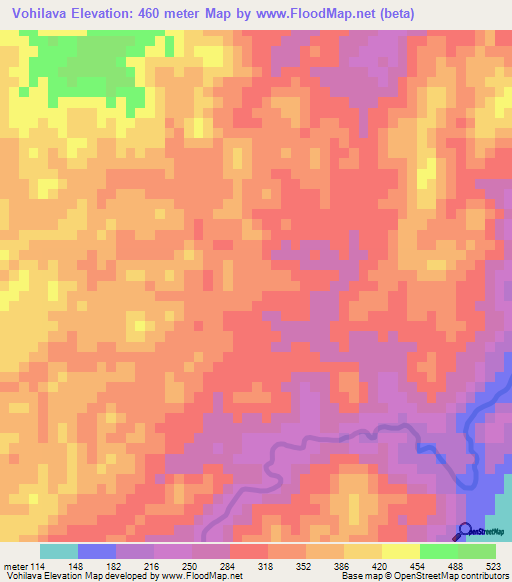 Vohilava,Madagascar Elevation Map