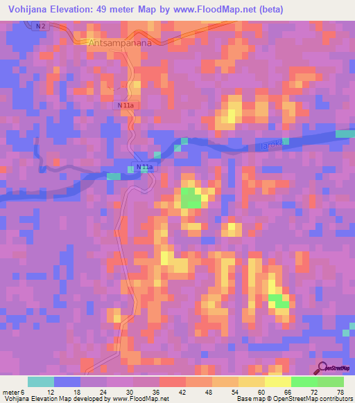 Vohijana,Madagascar Elevation Map