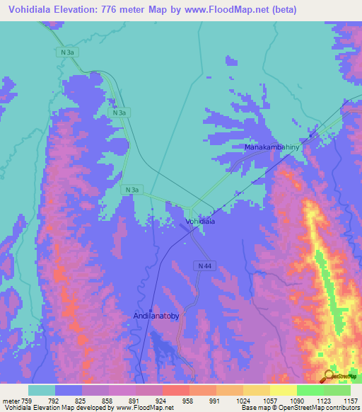 Vohidiala,Madagascar Elevation Map