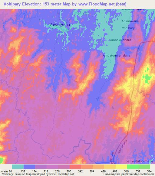 Vohibary,Madagascar Elevation Map