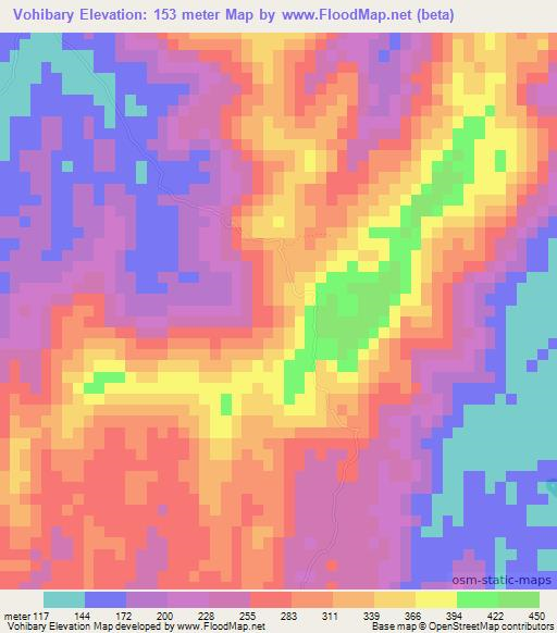 Vohibary,Madagascar Elevation Map