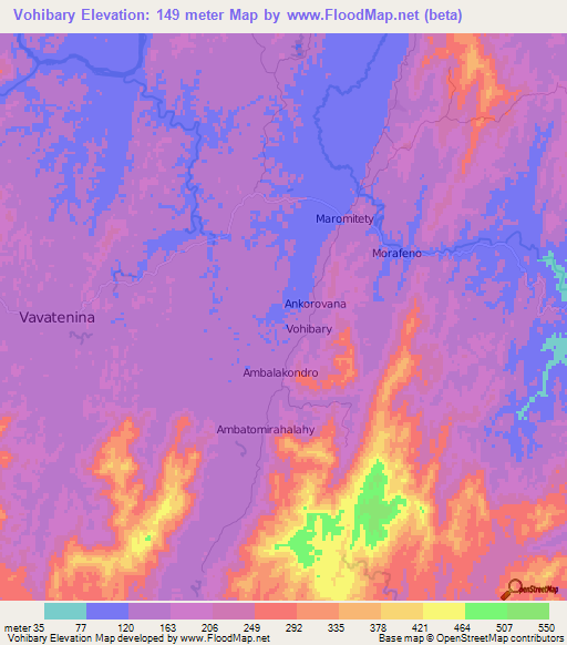 Vohibary,Madagascar Elevation Map