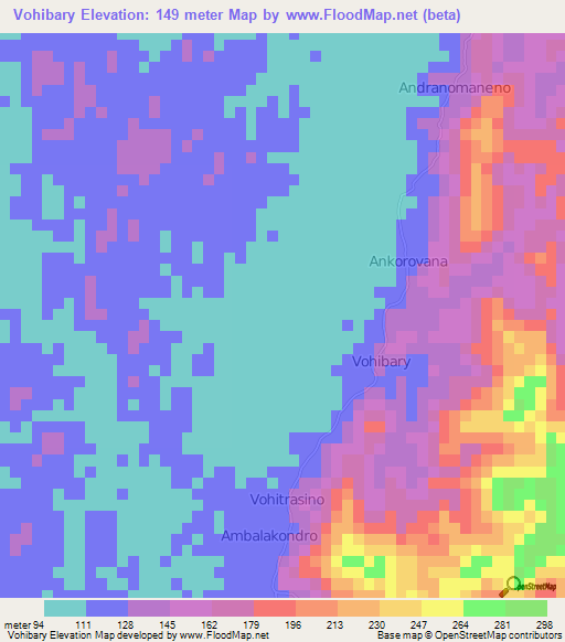 Vohibary,Madagascar Elevation Map