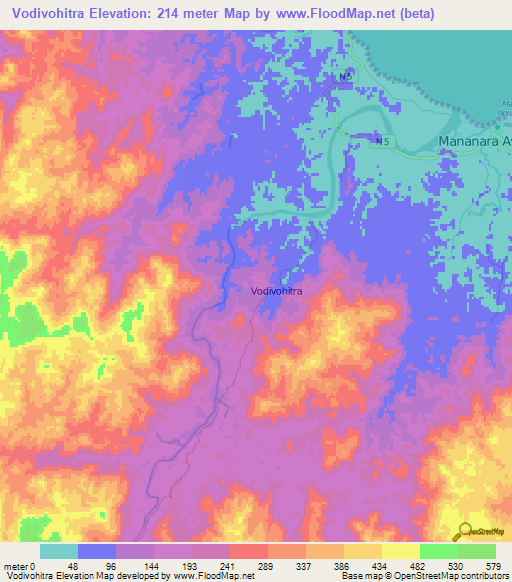 Vodivohitra,Madagascar Elevation Map