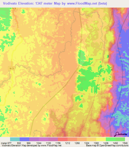 Vodivato,Madagascar Elevation Map
