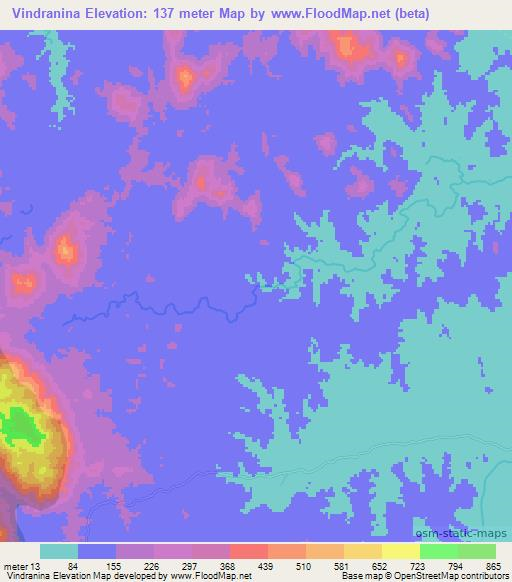 Vindranina,Madagascar Elevation Map