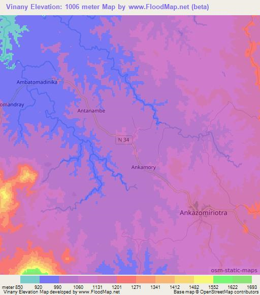 Vinany,Madagascar Elevation Map