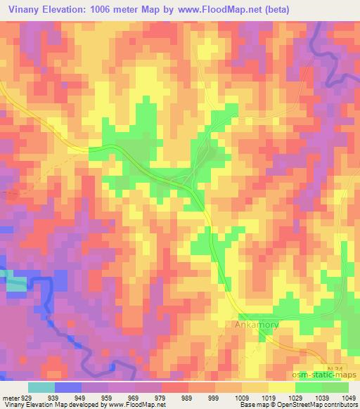 Vinany,Madagascar Elevation Map