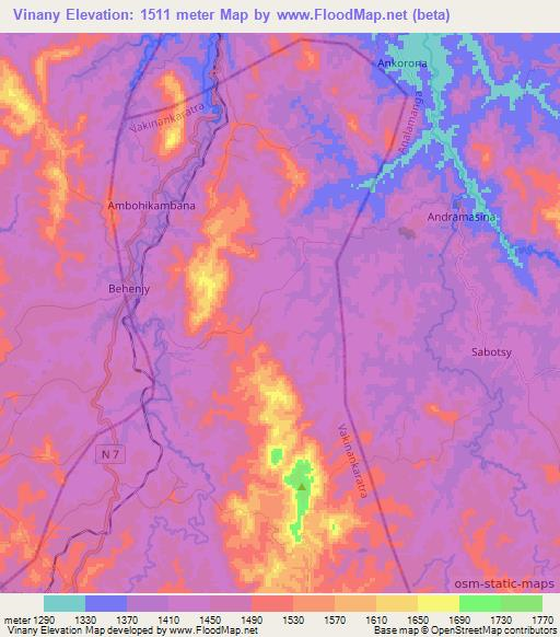 Vinany,Madagascar Elevation Map