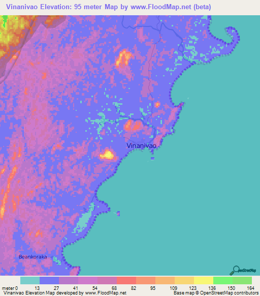Vinanivao,Madagascar Elevation Map