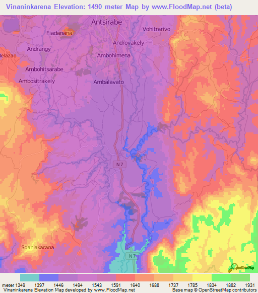 Vinaninkarena,Madagascar Elevation Map