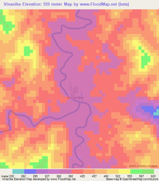Vinanibe,Madagascar Elevation Map