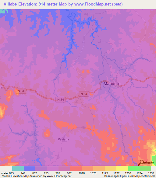Viliabe,Madagascar Elevation Map