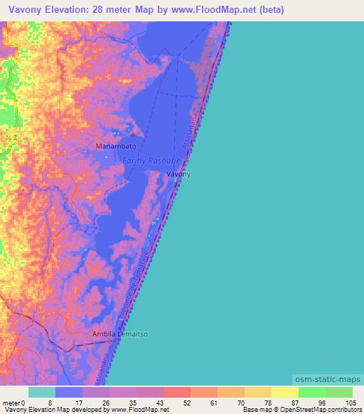 Vavony,Madagascar Elevation Map