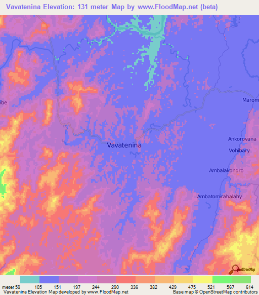 Vavatenina,Madagascar Elevation Map