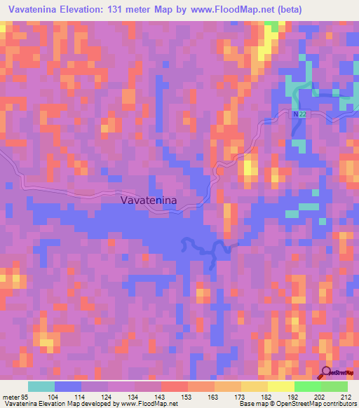 Vavatenina,Madagascar Elevation Map