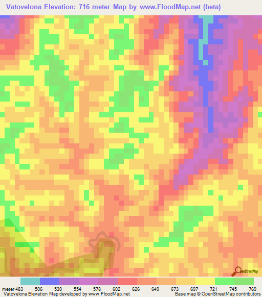 Vatovelona,Madagascar Elevation Map