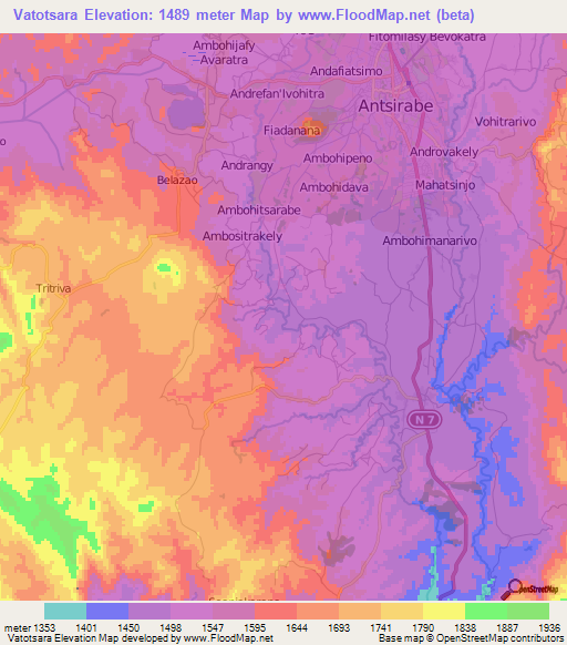 Vatotsara,Madagascar Elevation Map