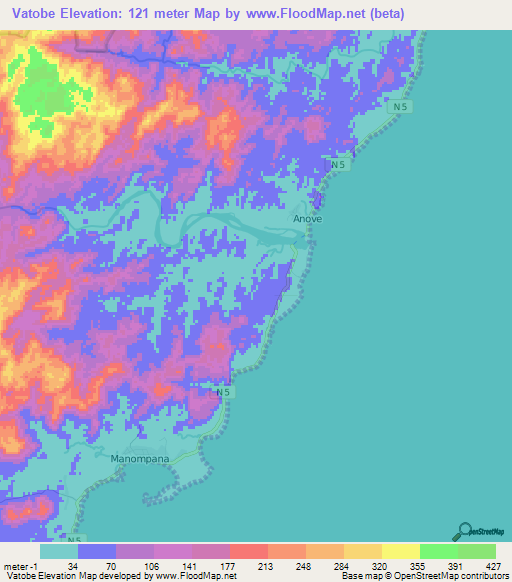 Vatobe,Madagascar Elevation Map
