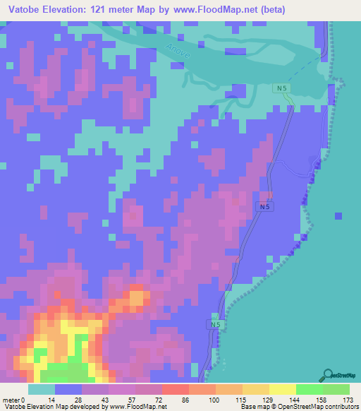 Vatobe,Madagascar Elevation Map
