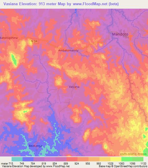 Vasiana,Madagascar Elevation Map