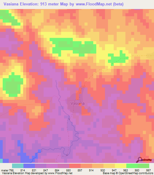 Vasiana,Madagascar Elevation Map
