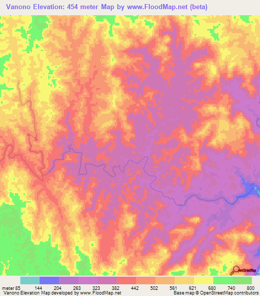 Vanono,Madagascar Elevation Map