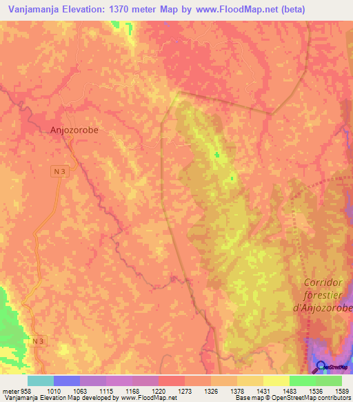 Vanjamanja,Madagascar Elevation Map