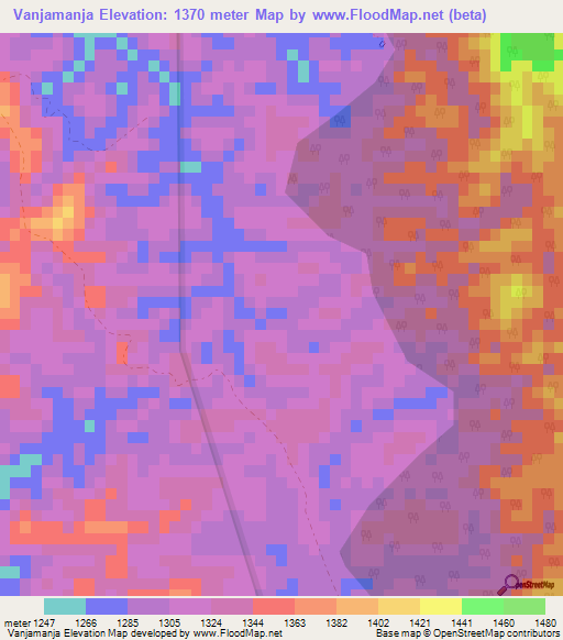 Vanjamanja,Madagascar Elevation Map