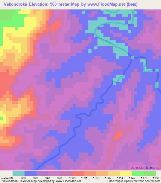 Vakondroka,Madagascar Elevation Map