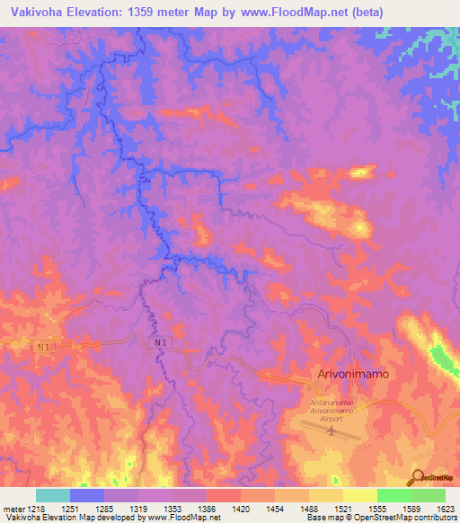 Vakivoha,Madagascar Elevation Map