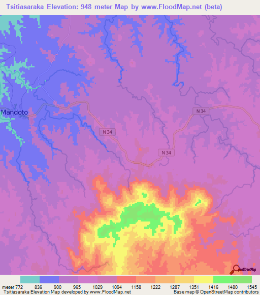 Tsitiasaraka,Madagascar Elevation Map