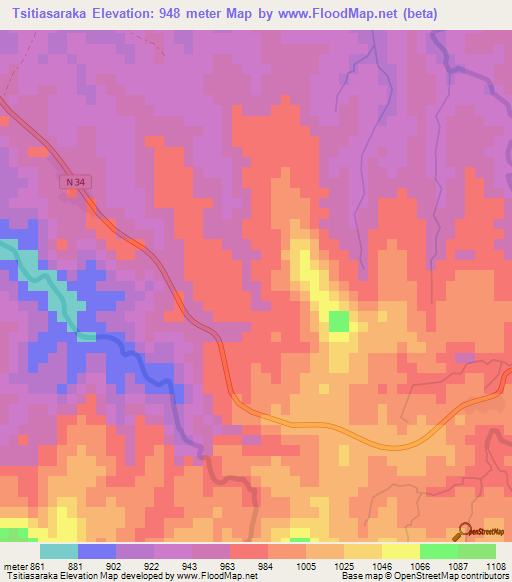 Tsitiasaraka,Madagascar Elevation Map