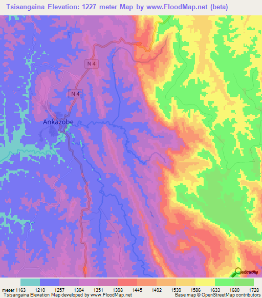 Tsisangaina,Madagascar Elevation Map