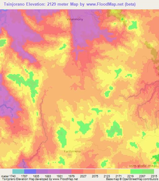 Tsinjorano,Madagascar Elevation Map