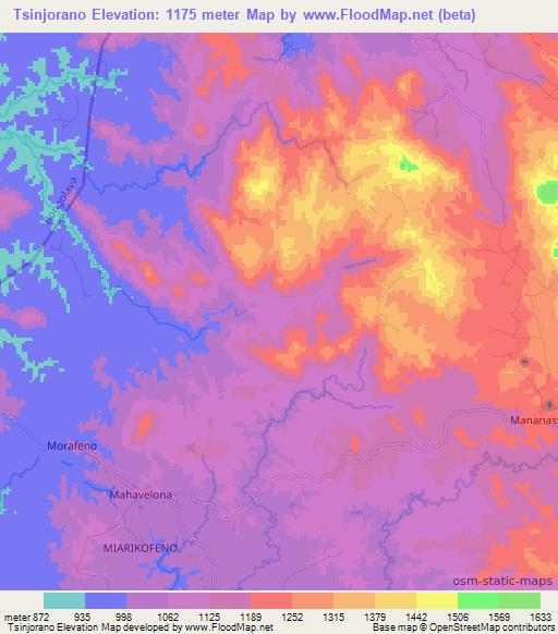Tsinjorano,Madagascar Elevation Map