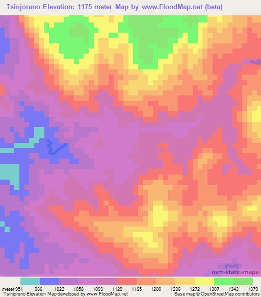 Tsinjorano,Madagascar Elevation Map