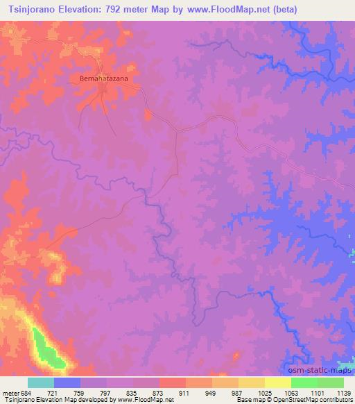Tsinjorano,Madagascar Elevation Map