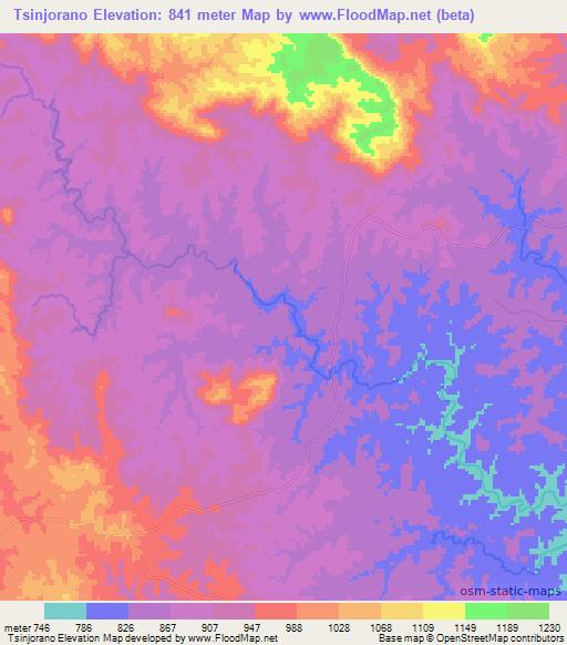 Tsinjorano,Madagascar Elevation Map