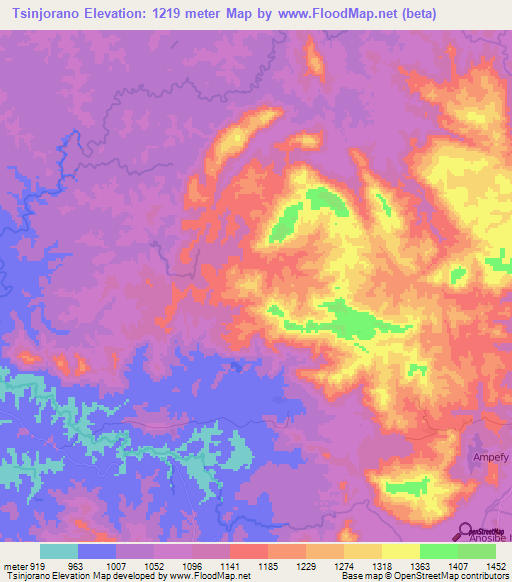 Tsinjorano,Madagascar Elevation Map