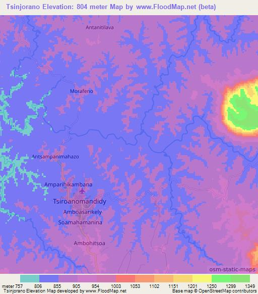 Tsinjorano,Madagascar Elevation Map