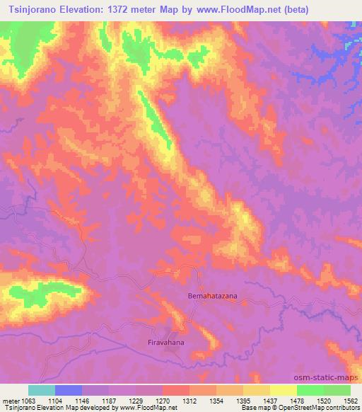 Tsinjorano,Madagascar Elevation Map