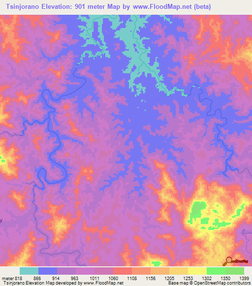Tsinjorano,Madagascar Elevation Map